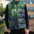 Torres Strait Islands Sleeveless Puffer Jacket Dhari Turtles Sea Animal Aboriginal Dot Art