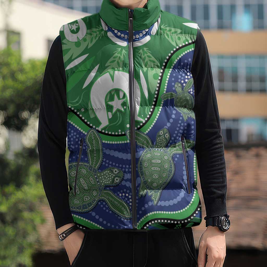 Torres Strait Islands Sleeveless Puffer Jacket Dhari Turtles Sea Animal Aboriginal Dot Art