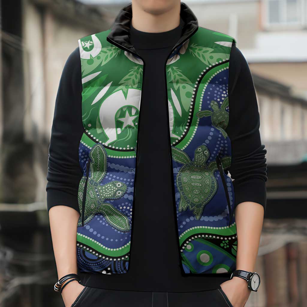 Torres Strait Islands Sleeveless Puffer Jacket Dhari Turtles Sea Animal Aboriginal Dot Art