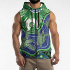 Torres Strait Islands Sleeveless Zip Hoodie Dhari Turtles Sea Animal Aboriginal Dot Art