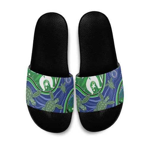 Torres Strait Islands Slide Sandals Dhari Turtles Sea Animal Aboriginal Dot Art
