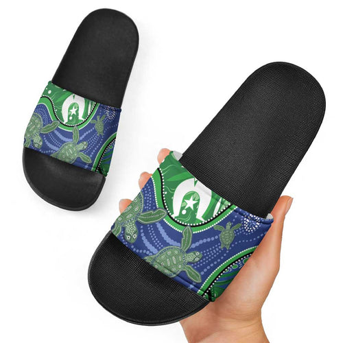 Torres Strait Islands Slide Sandals Dhari Turtles Sea Animal Aboriginal Dot Art