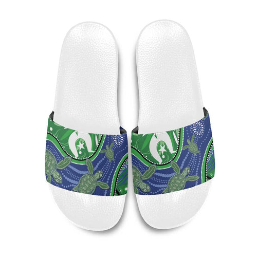 Torres Strait Islands Slide Sandals Dhari Turtles Sea Animal Aboriginal Dot Art
