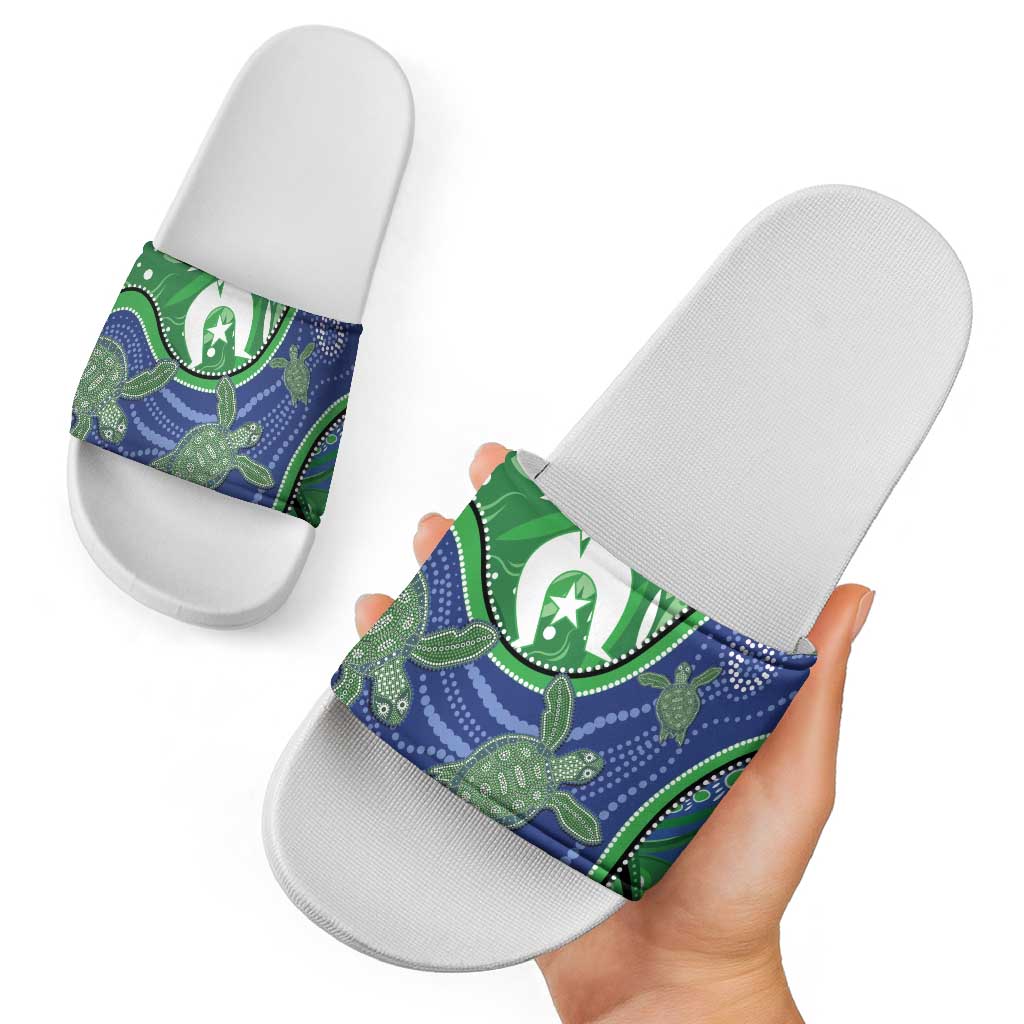Torres Strait Islands Slide Sandals Dhari Turtles Sea Animal Aboriginal Dot Art
