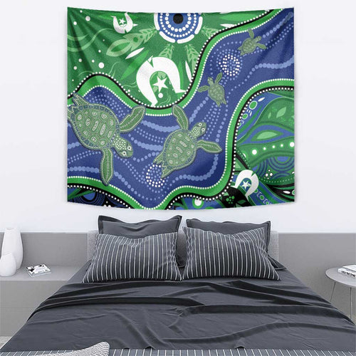 Torres Strait Islands Tapestry Dhari Turtles Sea Animal Aboriginal Dot Art