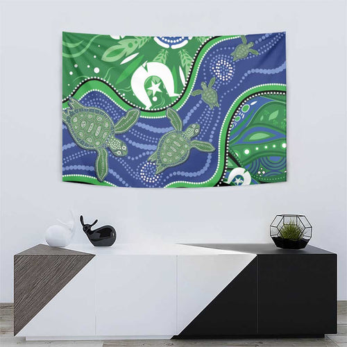 Torres Strait Islands Tapestry Dhari Turtles Sea Animal Aboriginal Dot Art