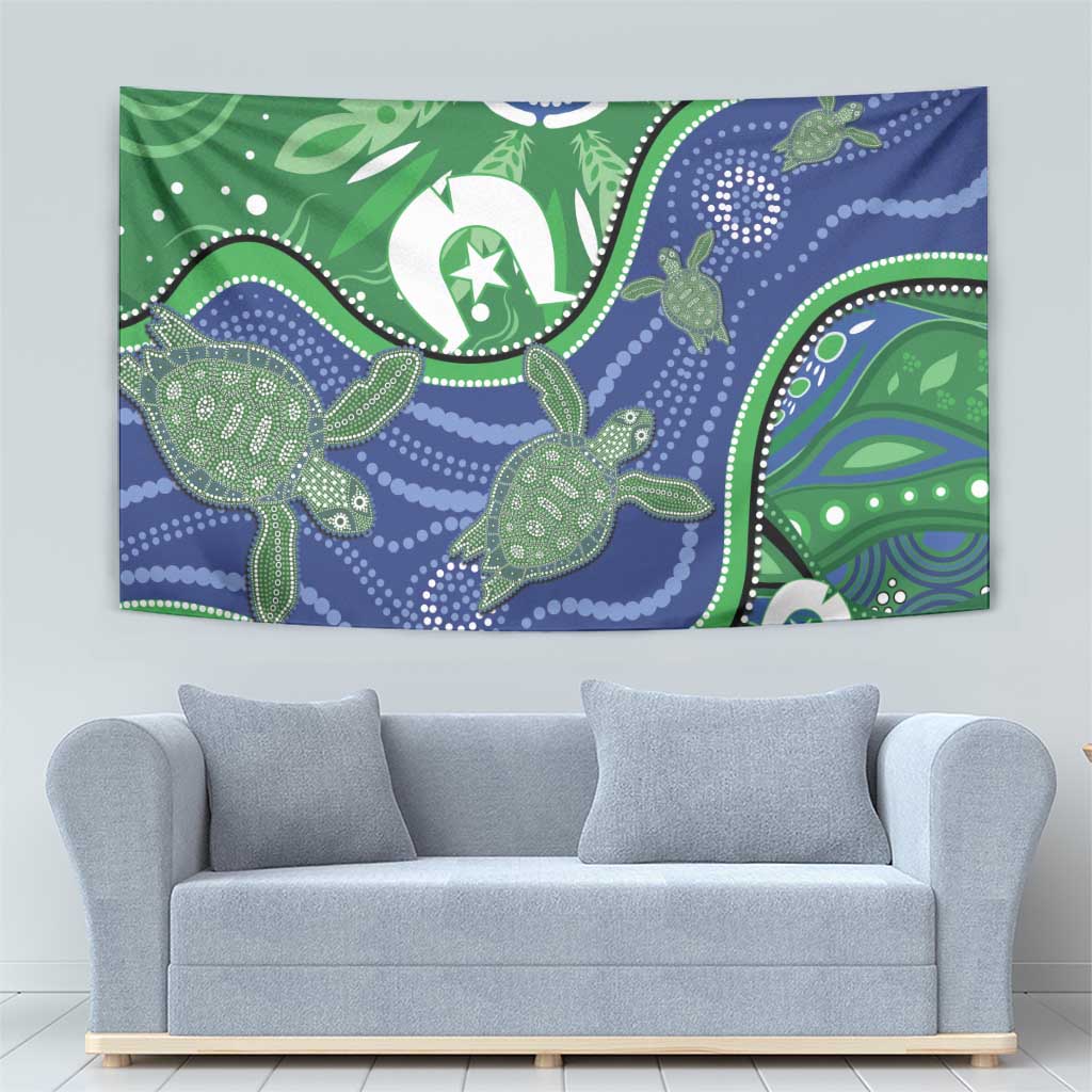 Torres Strait Islands Tapestry Dhari Turtles Sea Animal Aboriginal Dot Art