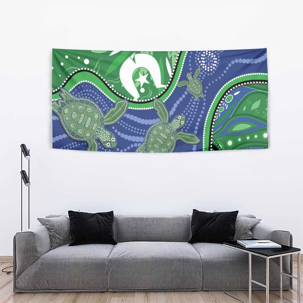 Torres Strait Islands Tapestry Dhari Turtles Sea Animal Aboriginal Dot Art