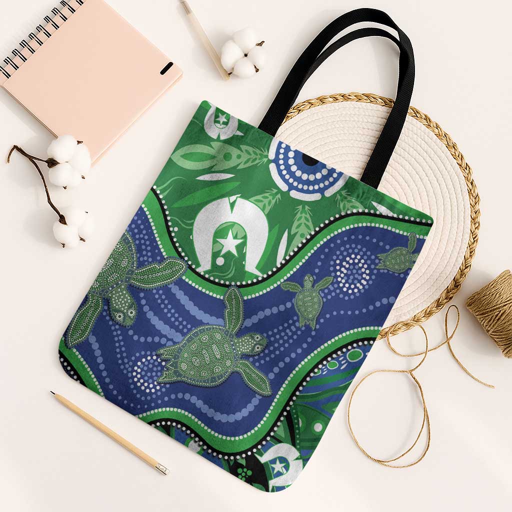 Torres Strait Islands Tote Bag Dhari Turtles Sea Animal Aboriginal Dot Art