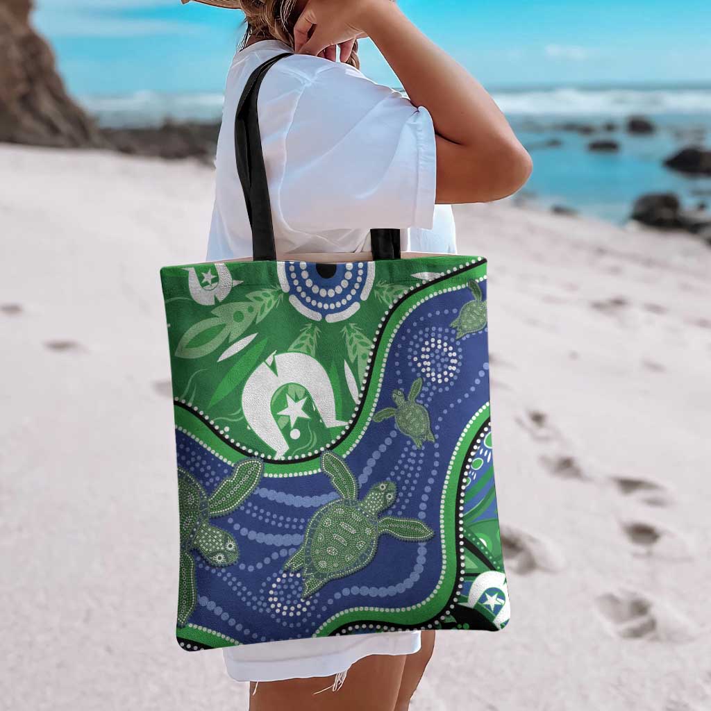 Torres Strait Islands Tote Bag Dhari Turtles Sea Animal Aboriginal Dot Art
