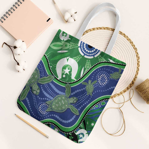 Torres Strait Islands Tote Bag Dhari Turtles Sea Animal Aboriginal Dot Art
