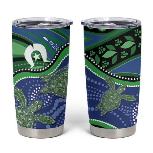 Torres Strait Islands Tumbler Cup Dhari Turtles Sea Animal Aboriginal Dot Art