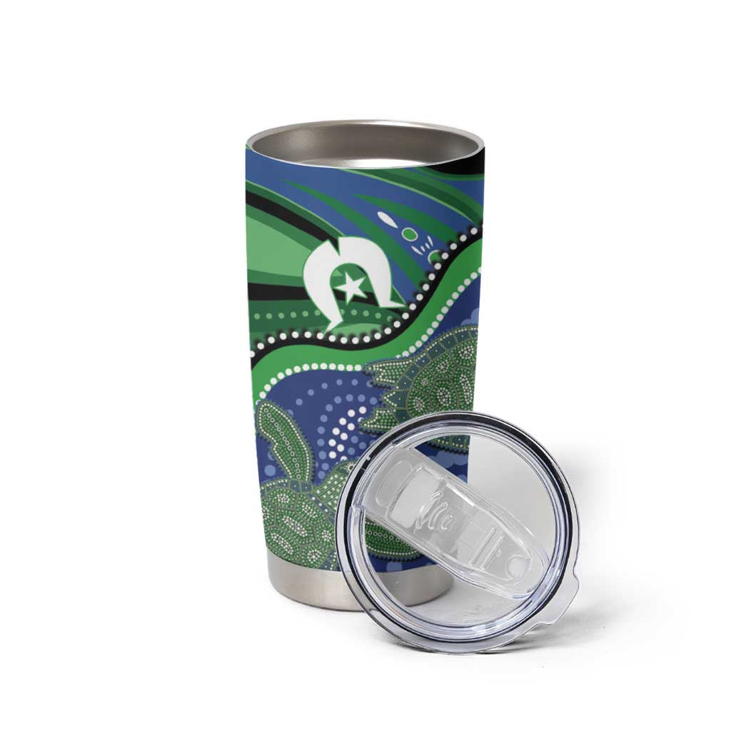 Torres Strait Islands Tumbler Cup Dhari Turtles Sea Animal Aboriginal Dot Art
