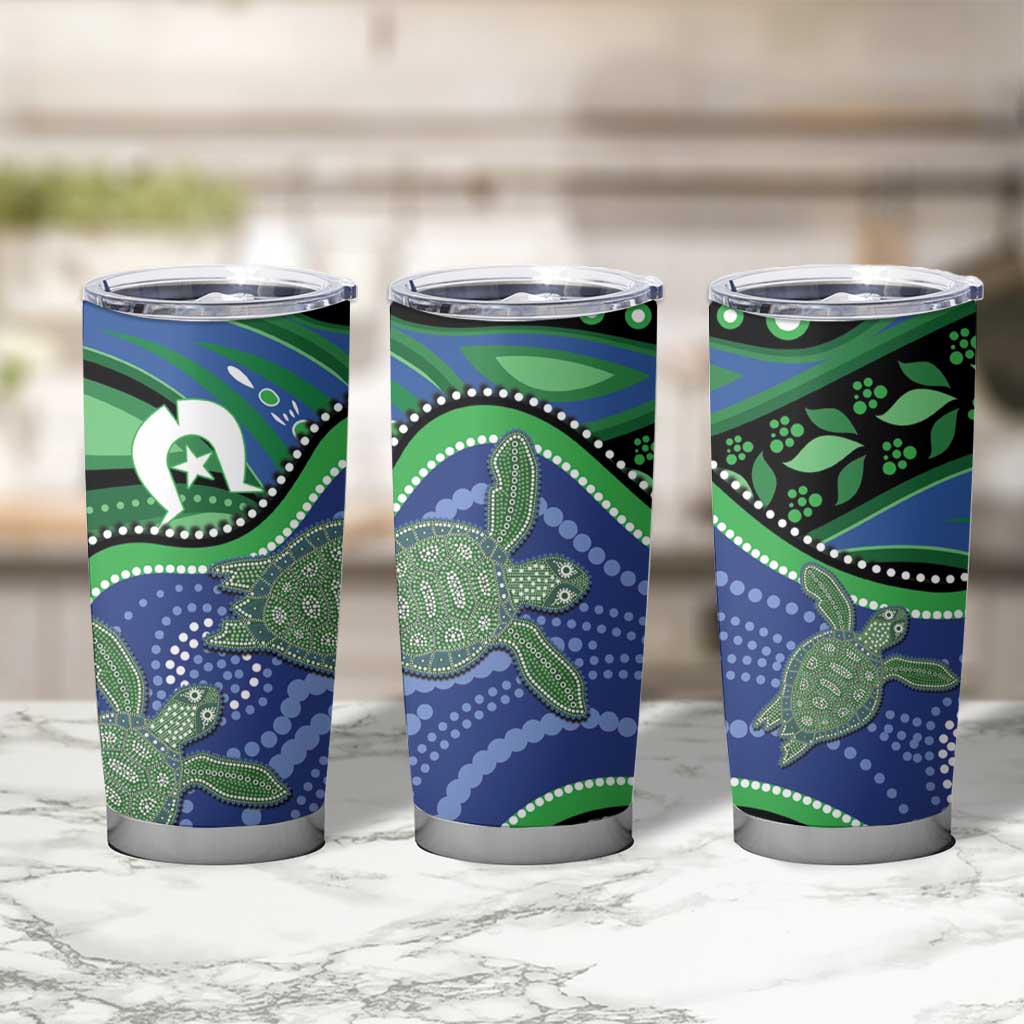 Torres Strait Islands Tumbler Cup Dhari Turtles Sea Animal Aboriginal Dot Art