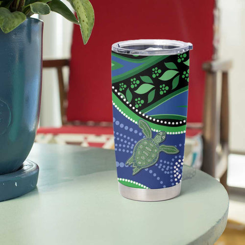 Torres Strait Islands Tumbler Cup Dhari Turtles Sea Animal Aboriginal Dot Art