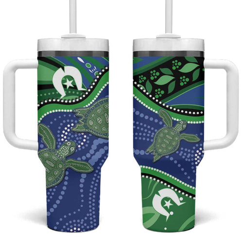 Torres Strait Islands Tumbler With Handle Dhari Turtles Sea Animal Aboriginal Dot Art