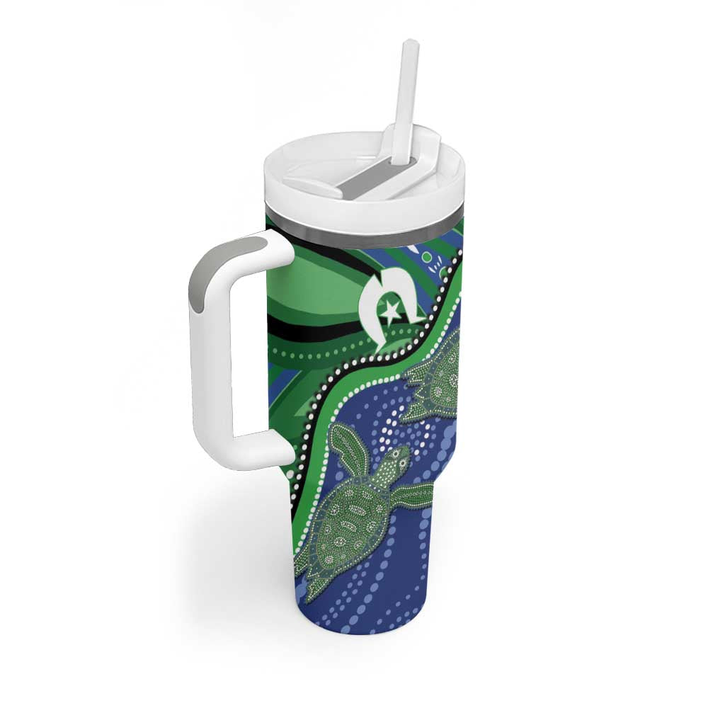 Torres Strait Islands Tumbler With Handle Dhari Turtles Sea Animal Aboriginal Dot Art