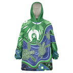 Torres Strait Islands Wearable Blanket Hoodie Dhari Turtles Sea Animal Aboriginal Dot Art