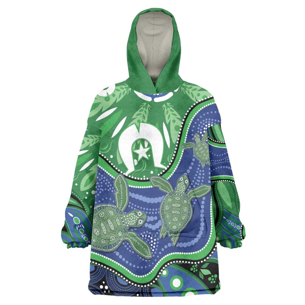 Torres Strait Islands Wearable Blanket Hoodie Dhari Turtles Sea Animal Aboriginal Dot Art