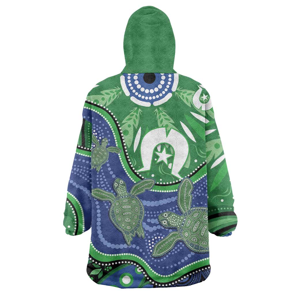 Torres Strait Islands Wearable Blanket Hoodie Dhari Turtles Sea Animal Aboriginal Dot Art