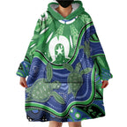 Torres Strait Islands Wearable Blanket Hoodie Dhari Turtles Sea Animal Aboriginal Dot Art