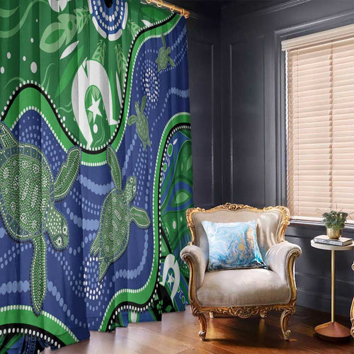 Torres Strait Islands Window Curtain Dhari Turtles Sea Animal Aboriginal Dot Art