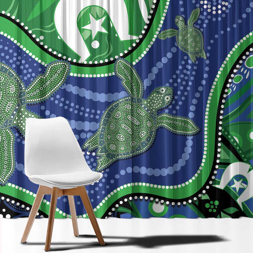 Torres Strait Islands Window Curtain Dhari Turtles Sea Animal Aboriginal Dot Art