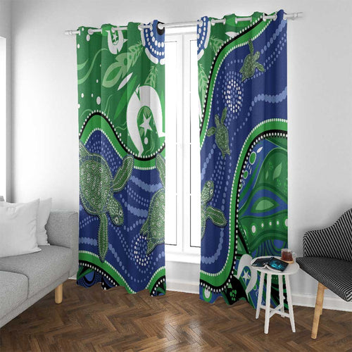 Torres Strait Islands Window Curtain Dhari Turtles Sea Animal Aboriginal Dot Art