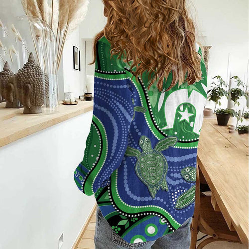 Torres Strait Islands Women Casual Shirt Dhari Turtles Sea Animal Aboriginal Dot Art