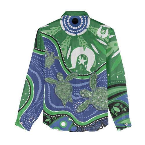 Torres Strait Islands Women Casual Shirt Dhari Turtles Sea Animal Aboriginal Dot Art
