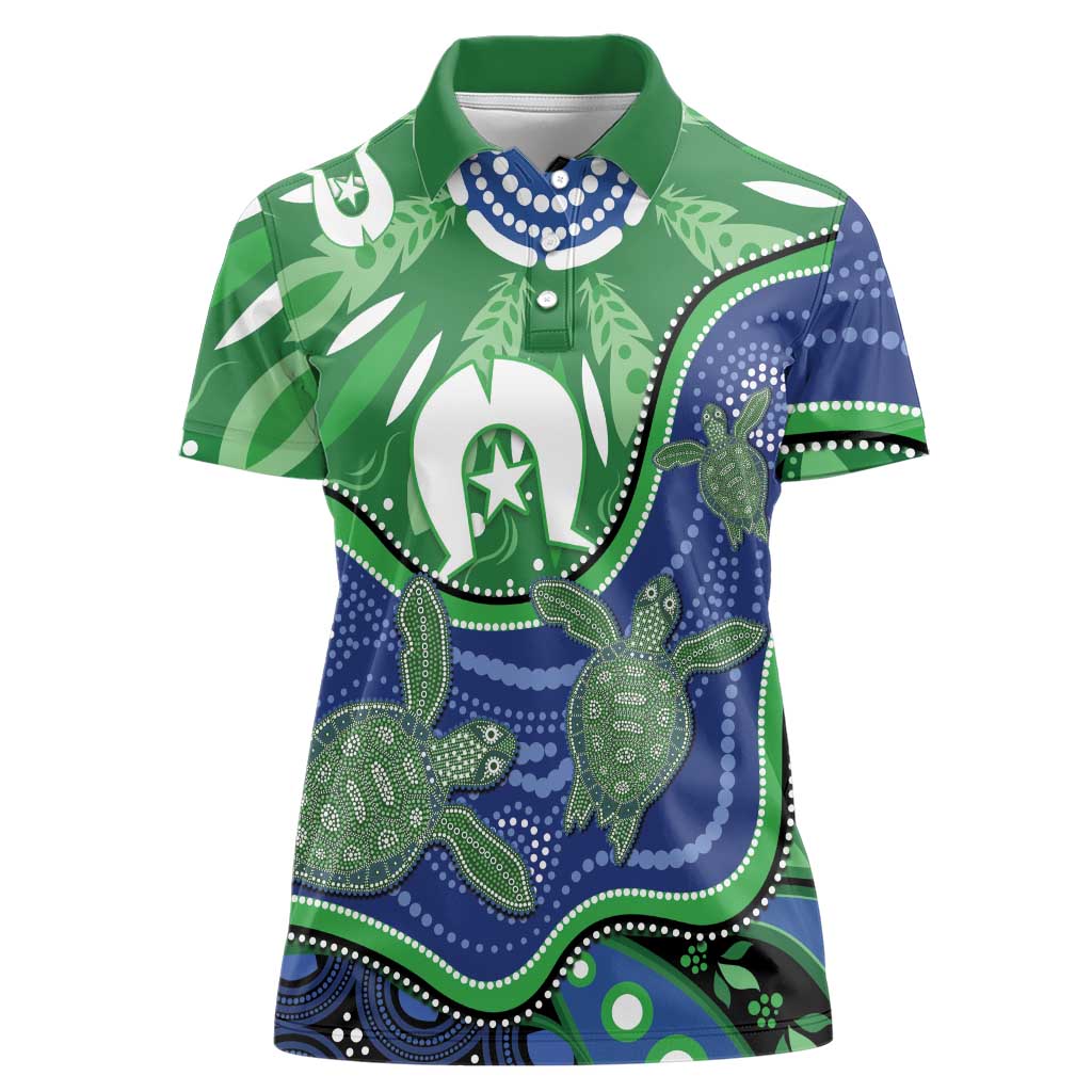 Torres Strait Islands Women Polo Shirt Dhari Turtles Sea Animal Aboriginal Dot Art