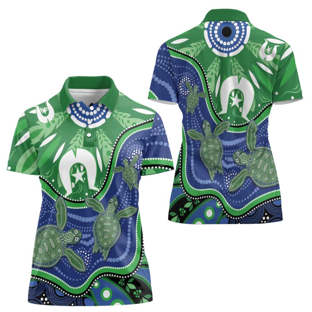 Torres Strait Islands Women Polo Shirt Dhari Turtles Sea Animal Aboriginal Dot Art