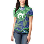 Torres Strait Islands Women Polo Shirt Dhari Turtles Sea Animal Aboriginal Dot Art