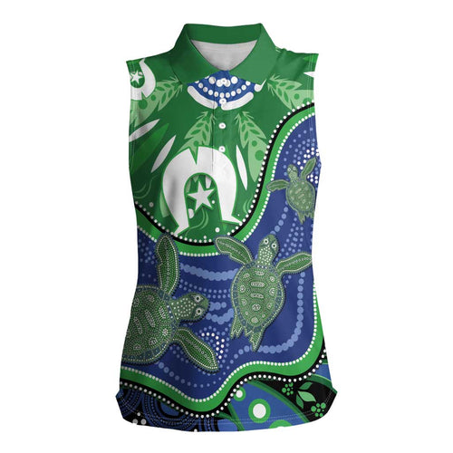 Torres Strait Islands Women Sleeveless Polo Shirt Dhari Turtles Sea Animal Aboriginal Dot Art