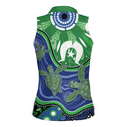Torres Strait Islands Women Sleeveless Polo Shirt Dhari Turtles Sea Animal Aboriginal Dot Art