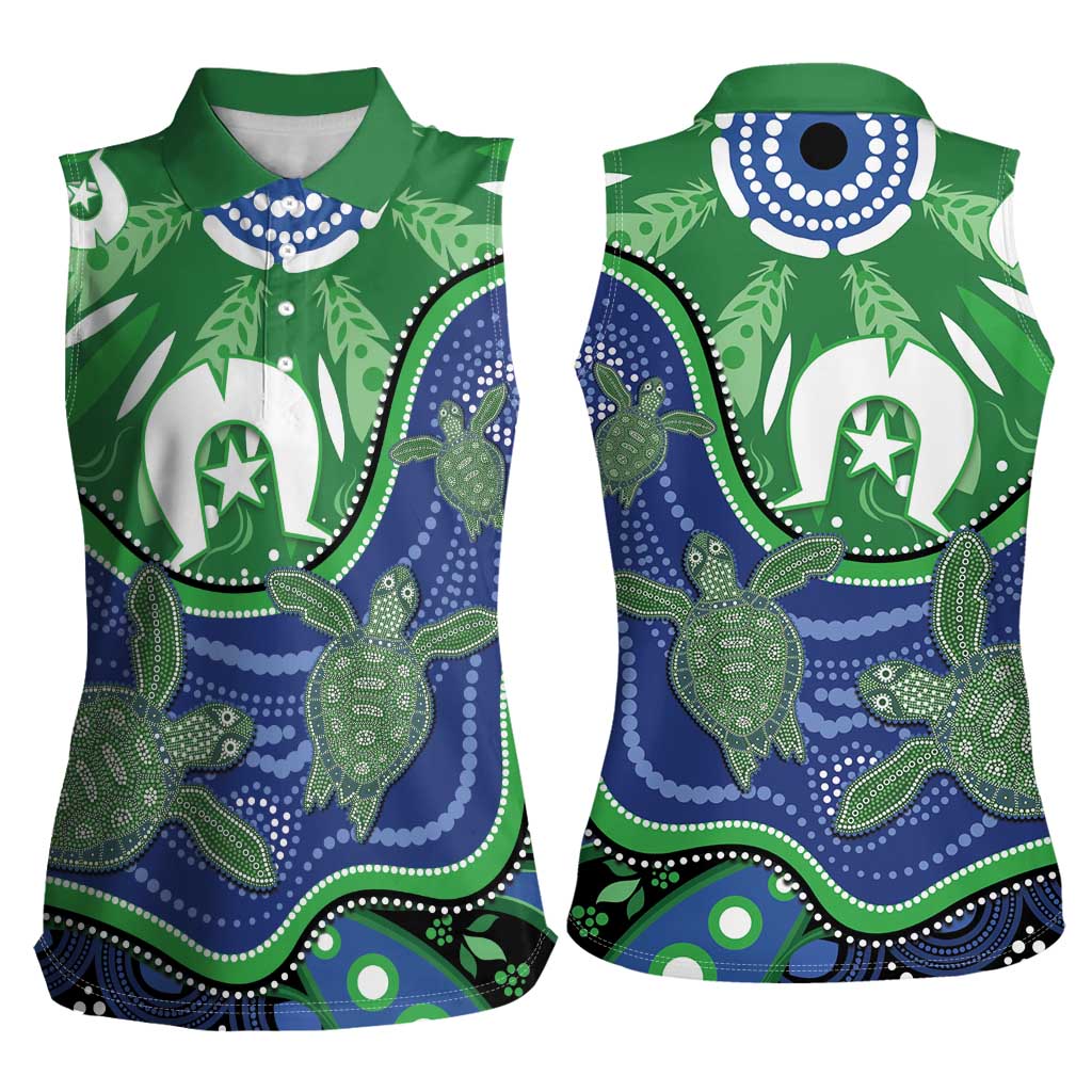 Torres Strait Islands Women Sleeveless Polo Shirt Dhari Turtles Sea Animal Aboriginal Dot Art
