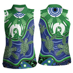 Torres Strait Islands Women Sleeveless Polo Shirt Dhari Turtles Sea Animal Aboriginal Dot Art
