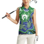 Torres Strait Islands Women Sleeveless Polo Shirt Dhari Turtles Sea Animal Aboriginal Dot Art