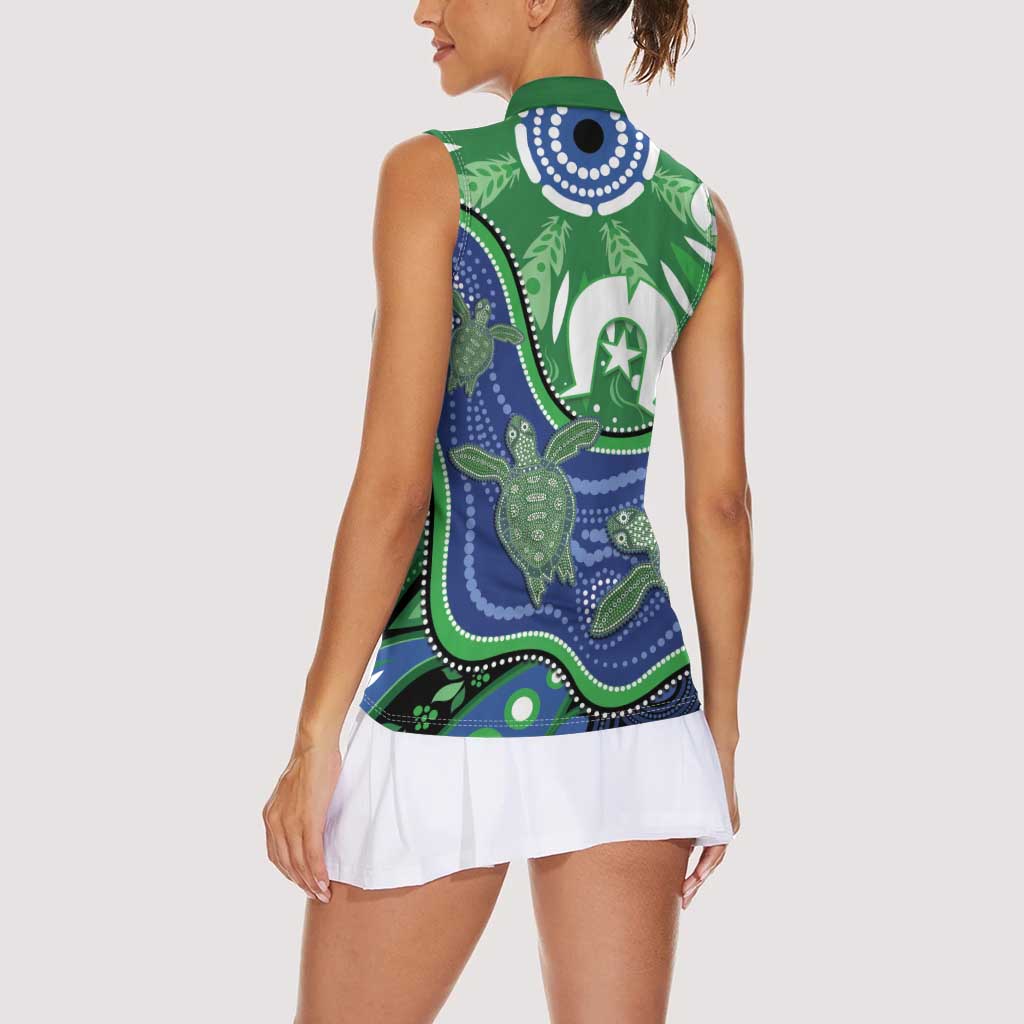 Torres Strait Islands Women Sleeveless Polo Shirt Dhari Turtles Sea Animal Aboriginal Dot Art
