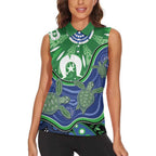 Torres Strait Islands Women Sleeveless Polo Shirt Dhari Turtles Sea Animal Aboriginal Dot Art