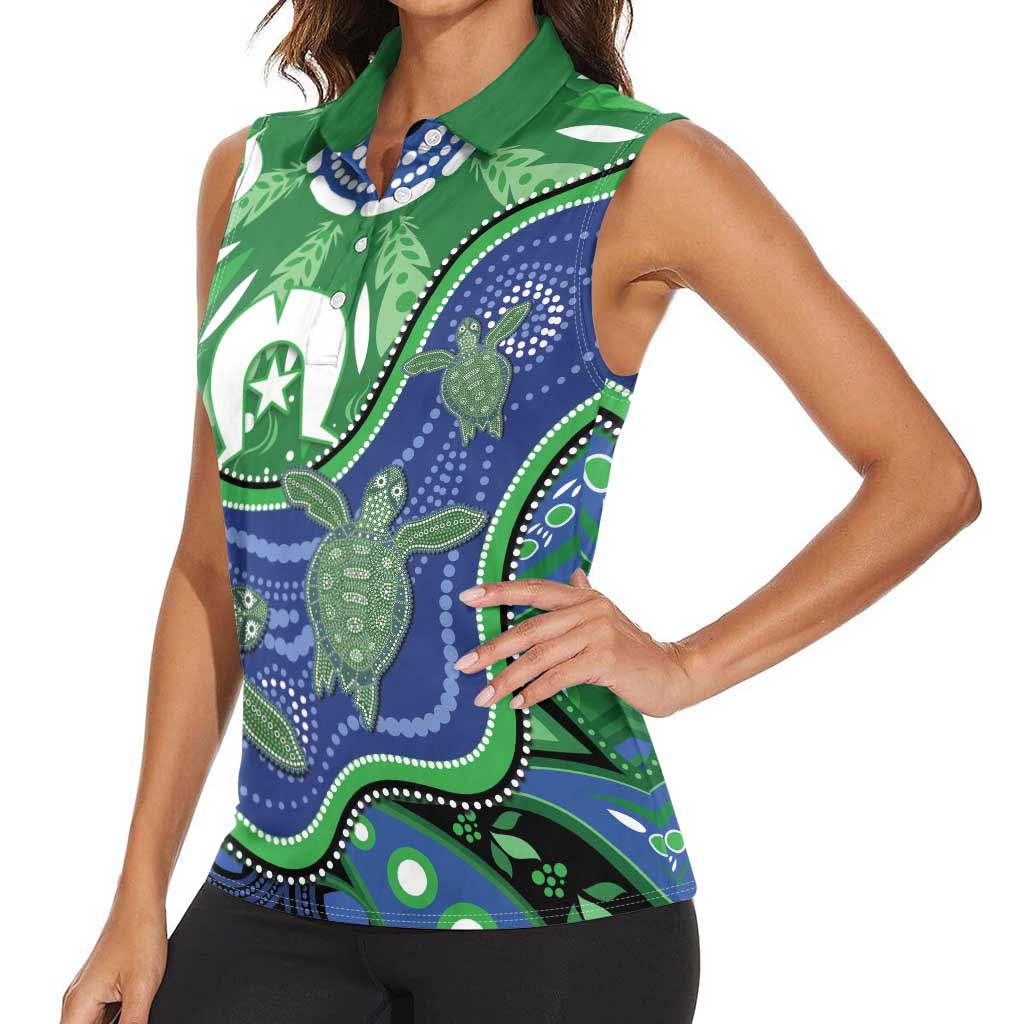 Torres Strait Islands Women Sleeveless Polo Shirt Dhari Turtles Sea Animal Aboriginal Dot Art
