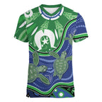 Torres Strait Islands Women V-Neck T-Shirt Dhari Turtles Sea Animal Aboriginal Dot Art