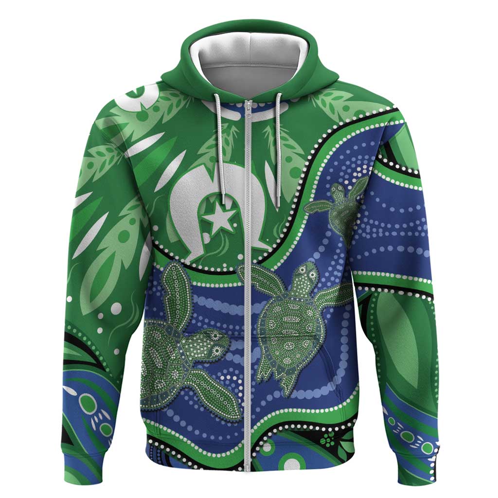Torres Strait Islands Zip Hoodie Dhari Turtles Sea Animal Aboriginal Dot Art