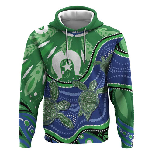 Torres Strait Islands Zip Hoodie Dhari Turtles Sea Animal Aboriginal Dot Art