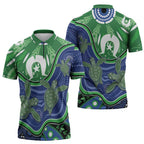 Torres Strait Islands Zipper Polo Shirt Dhari Turtles Sea Animal Aboriginal Dot Art