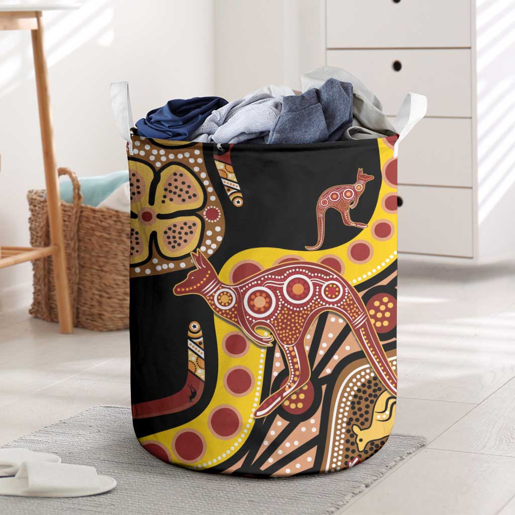 Kangaroo Australia Laundry Basket Aussie Aboriginal Dot Art