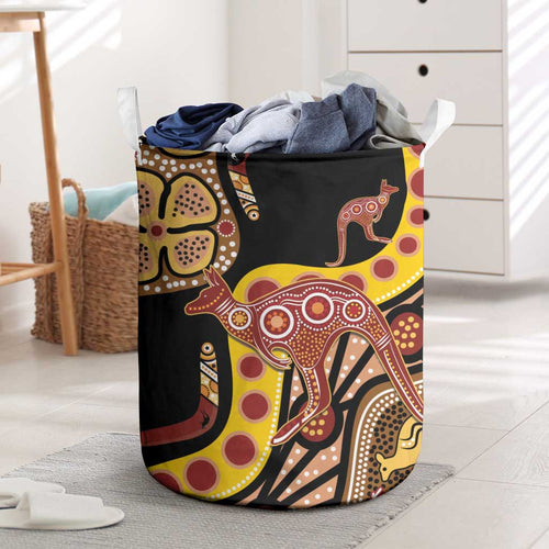Kangaroo Australia Laundry Basket Aussie Aboriginal Dot Art