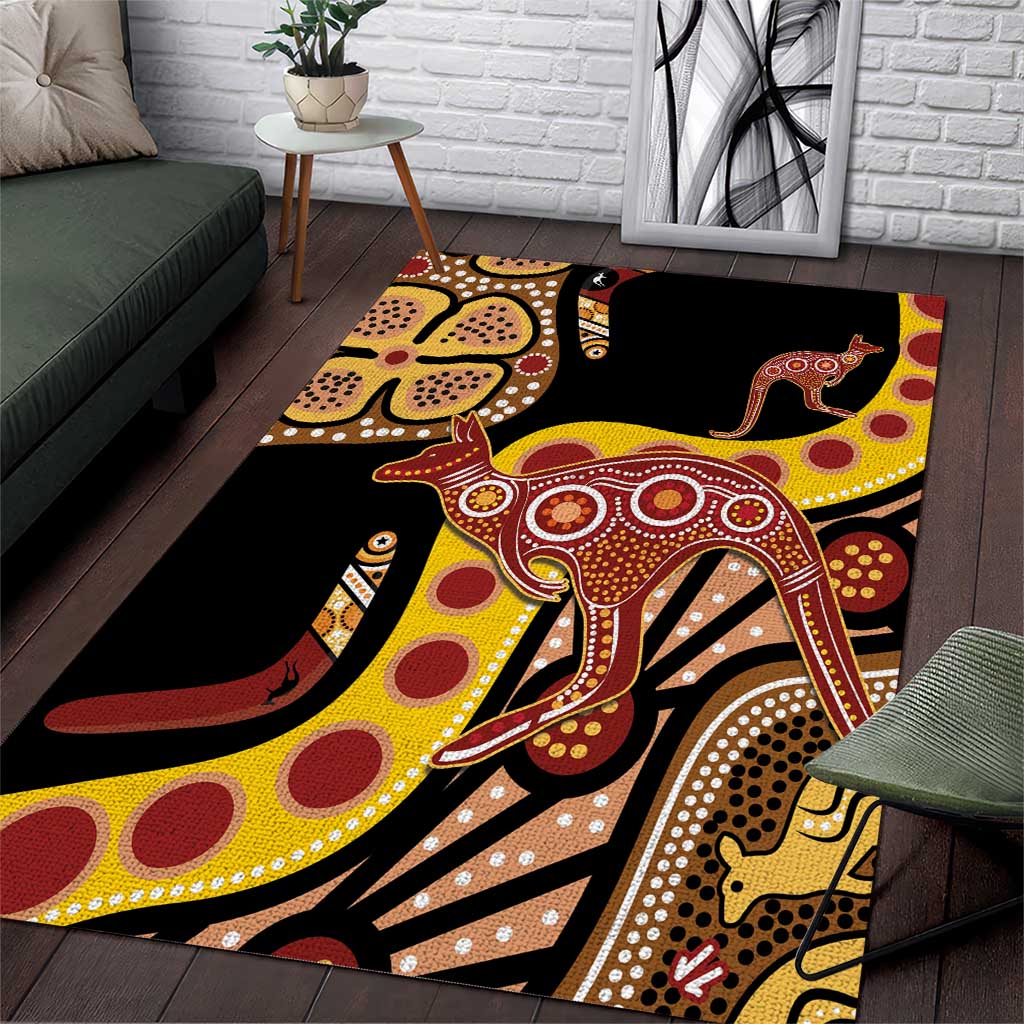 Kangaroo Australia Area Rug Aussie Aboriginal Dot Art