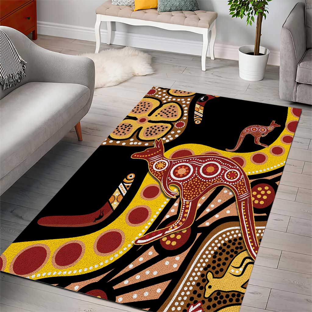 Kangaroo Australia Area Rug Aussie Aboriginal Dot Art