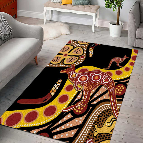 Kangaroo Australia Area Rug Aussie Aboriginal Dot Art